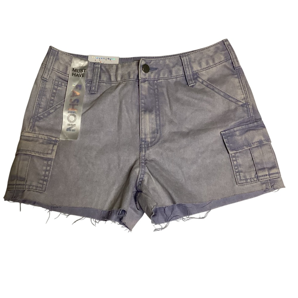 Tinseltown Purple Cargo Denim Shorts Raw Hem High Rise‎ Size 1/25 NWT